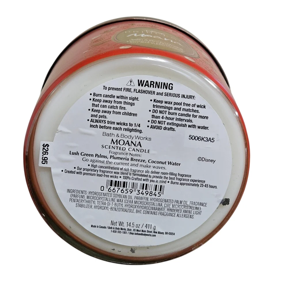 Disney Princess Moana Bath & Body Works 3 Wick Candle - Picture 3 of 3